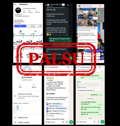Beberapa transaksi pembelian produk OMRON palsu. Foto: dok. Istimewa
