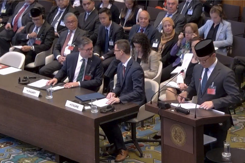 Menteri Luar Negeri RI Sugiono Mewakili Indonesia di Sidang Mahkamah Internasional (ICJ) di Den Haag, Rabu (30/4/2025). Foto: Dok.  UN WebTV
