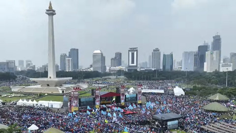 Suasana saat May Day 2025 di kawasan Monas, Jakarta, Kamis (1/5/2025). Foto: YouTube/Sekretariat Presiden