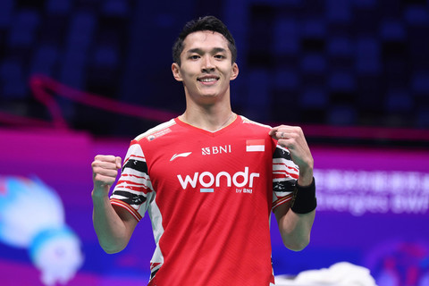 Jonatan Christie saat bertanding di Piala Sudirman 2025 yang digelar di Fenghuang Gymnasium, Xiamen, China. Foto: dok PBSI