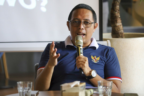 Kepala Komunikasi Kepresidenan Hasan Nasbi berbicara dalam forum diskusi di kawasan Menteng, Jakarta, Sabtu (10/5/2025). Foto: Iqbal Firdaus/kumparan