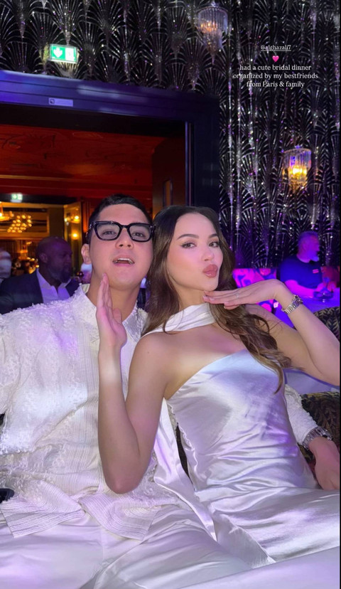 Alyssa Daguise dan Al Ghazali saat bridal dinner di Paris. Foto: TikTok @alalyssalovers