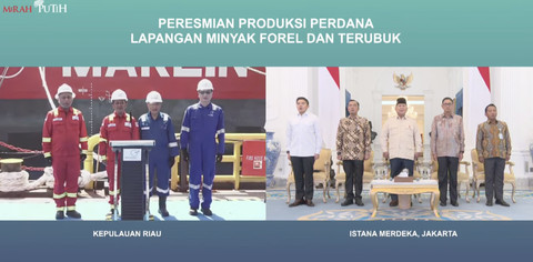 Presiden Prabowo Subianto meresmikan produksi lapangan migas Forel dan Terubuk yang dikelola Medco Forel dan Terubuk di Blok South Natuna Sea Block B di Kepulauan Riau, Jumat (16/5/2025). Foto: YouTube Sekretariat Presiden RI 