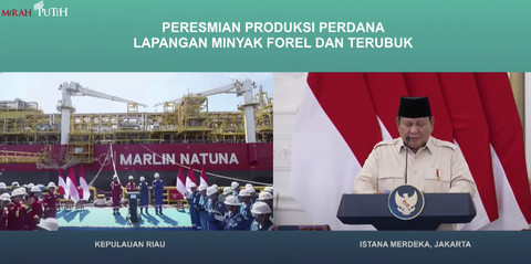 Presiden Prabowo resmikan Produksi Perdana Lapangan Minyak Forel dan Terubuk, Istana Merdeka, 16 Mei 2025 Foto: Youtube/Sekretariat Presiden
