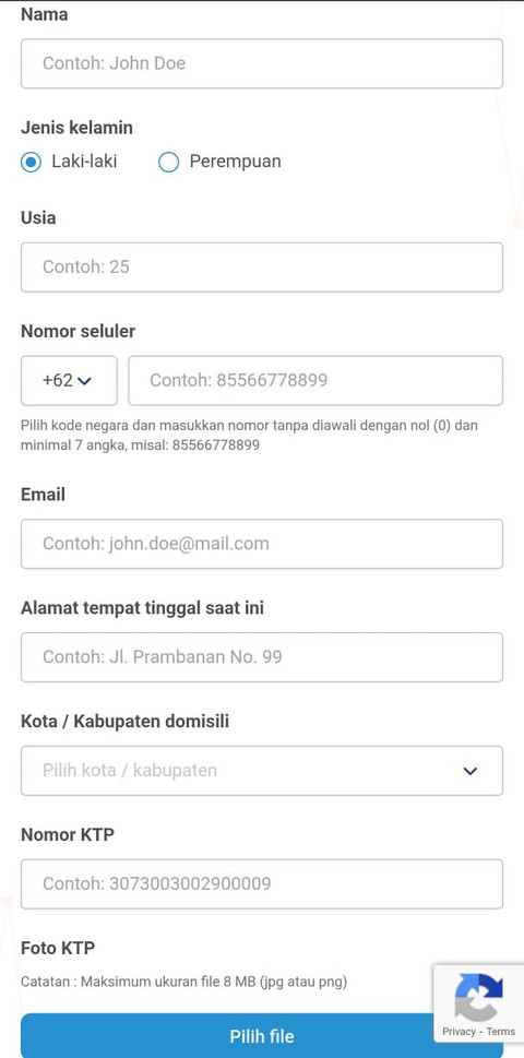 Tampilan formulir biodata pelapor yang terdapat dalam website aduannomor.id Komdigi. Foto: Alya Zahra/kumparan 