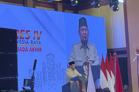 Presiden RI Prabowo Subianto memberikan arahan di Kongres ke-IV PP TIDAR, di Hotel Borobudur Jakarta, Sabtu (17/5/2025). Foto: Fadhil Pramudya/kumparan