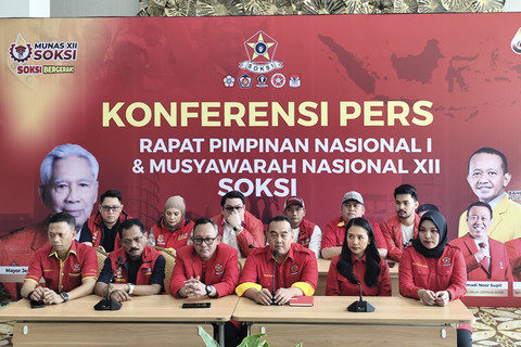 Konferensi pers Depinas Soksi di Kantor DPP Partai Golkar, Jakarta pada Minggu (18/5/2025). Foto: Luthfi Humam/kumparan
