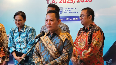 Kapolri, Jenderal Listyo Sigit Prabowo, dalam kegiatan silaturahmi siswa terpilih SMA Kemala Taruna Bhayangkara di STIK Polri pada Minggu (18/5/2025). Foto: Rachmadi Rasyad/kumparan