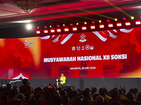 Ketua Umum Partai Golkar Bahlil Lahadalia saat memberikan sambutan di Munas Soksi, Jakarta Selatan, Selasa (20/5/2025). Foto: Rayyan Farhansyah/kumparan