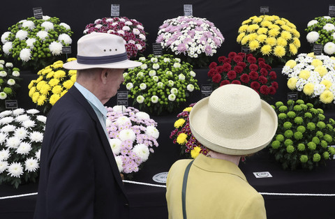 Pengunjung berjalan di dekat pajangan bunga krisan saat menghadiri RHS Chelsea Flower Show, di London, Inggris, Selasa (20/5/2025). Foto: Toby Melville/REUTERS