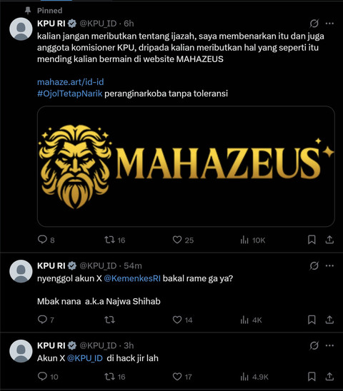 Akun KPU RI di X diretas. Foto: Dok. Istimewa