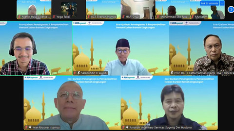 BCA Syariah berkolaborasi dengan Pusat Kajian Science Halal (HSC) IPB University untuk menggelar webinar Eco-Qurban: Penyelenggaraan, Pelatihan, Penanganan, dan Penyembelihan Hewan Kurban Ramah Lingkungan, Sabtu (24/5). Foto: BCA Syariah