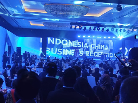 Suasana acara Indonesia-China Business Reception 2025 yang diselenggarakan oleh Kadin di Shangri-La Hotel Jakarta, pada Sabtu (24/5/2025). Foto: Luthfi Humam/kumparan