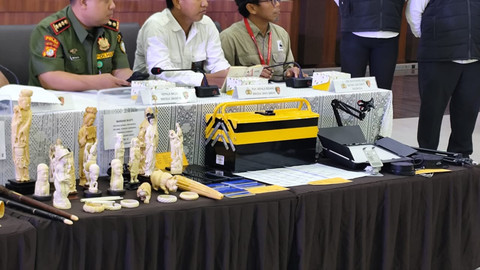 Pers rilis kasus penjualan gading gajah di Bareskrim Polri pada Senin (26/5/2025).  Foto: Rachmadi Rasyad/kumparan