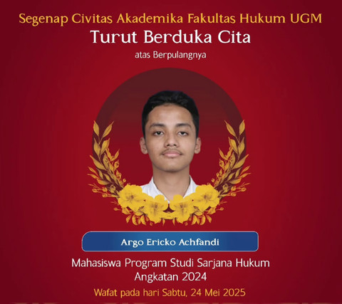 Argo, mahasiswa FH UGM, meninggal dunia diduga setelah ditabrak pengemudi mobil BMW. Foto: Instagram/@law.ugm