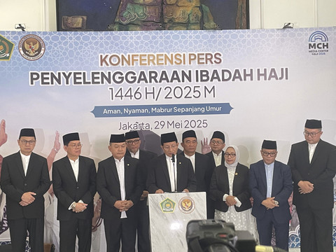 Konferensi pers penyelenggaraan ibadah haji 1446 H/2025 M di Kantor Kementerian Agama, Jakarta Pusat, Kamis (29/5/2025). Foto: Fadhil Pramudya/kumparan