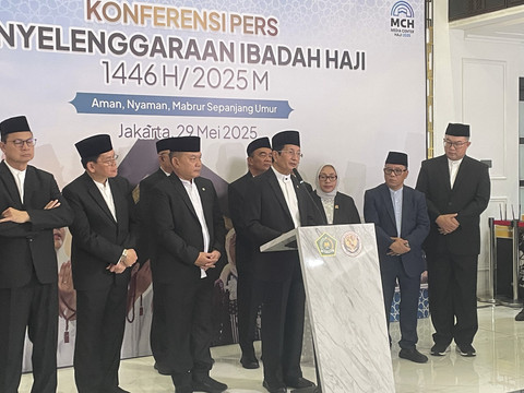 Konferensi pers penyelenggaraan ibadah haji 1446 H/2025 M di Kantor Kementerian Agama, Jakarta Pusat, Kamis (29/5/2025). Foto: Fadhil Pramudya/kumparan