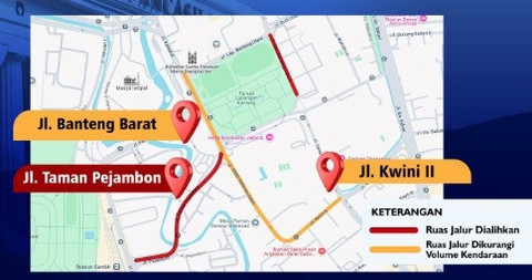 Rencana pengalihan jalan di sekitara Gedung Pancasila, Jakarta Pusat. Dok. X/TMCPoldaMetro