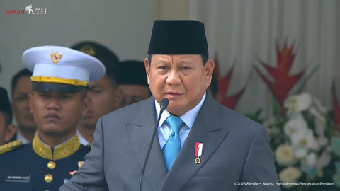 Presiden Prabowo Subianto menghadiri upacara Hari Lahir Pancasila di Gedung Pancasila Kemlu RI, Jakarta, Senin (2/6/2025). Foto: Youtube/Sekretariat Presiden