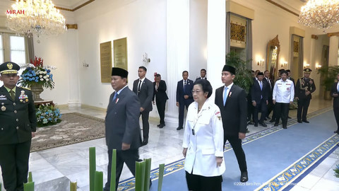 Presiden Kelima Megawati Soekarnoputri menghadiri upacara Hari Lahir Pancasila di Gedung Pancasila Kemlu RI, Jakarta, Senin (2/6/2025). Foto: Youtube/Sekretariat Presiden