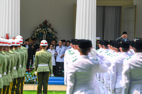 Presiden Prabowo Subianto memimpin upacara Hari Lahir Pancasila di Gedung Pancasila, Kemlu RI, Jakarta, Senin (2/6/2025). Foto: Muhammad Adimaja/ANTARA FOTO