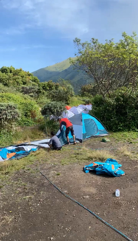 Proses pendirian tenda di gunung oleh Tiga Dewa Adventure. Foto: Dok. Istimewa