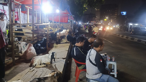 Potret lapak hewan kurban yang berdiri di atas trotoar jelang Idul Adha di Jalan KS Tubun, Petamburan, Tanah Abang, Jakarta Pusat, Rabu (4/6/2025). Foto: Thomas Bosco/kumparan
