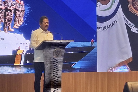 Menteri Kelautan dan Perikanan (KKP), Sakti Wahyu Trenggono dalam Peringatan Hari Internasional Melawan Illegal Unreported and Unregulated Fishing (IUUF) di Kantor Kementerian KP, Jakarta Pusat pada Kamis (5/6/2025). Foto: Argya D. Maheswara/kumparan 