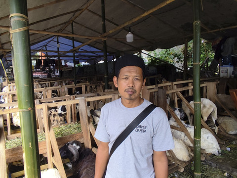 Ajat (48), penjual domba Garut di Lembah Neundeut, Kota Bandung, Jawa Barat, Kamis (5/6/2025). Foto: Alya Zahra/kumparan