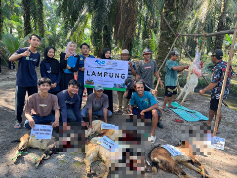 Ikam Lamtim melakukan penyembelihan hewan kurban di Dusun 5 (Kedung Rejo), Desa Rejomulyo, Kecamatan Pasir Sakti, Lampung Timur pada Jumat (6/6). | Foto: Istimewa