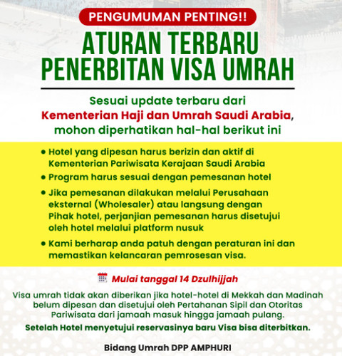 Pengumuman AMPHURI soal aturan terbaru penerbitan visa umrah 2025/2026. Foto: Dok AMPHURI