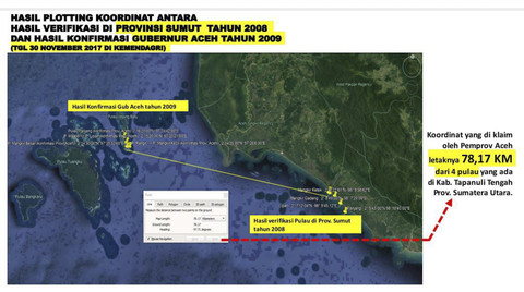 Peta 4 Pulau di antara Aceh Singkil dan Tapanuli Tengah, Sumatera Utara. Foto: Kemendagri