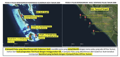 Peta 4 Pulau di antara Aceh Singkil dan Tapanuli Tengah, Sumatera Utara.
Foto: Kemendagri