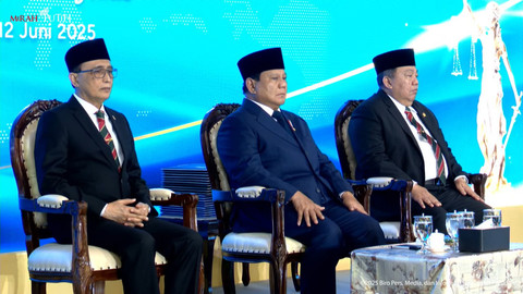 Presiden Prabowo Subianto hadiri acara pengukuhan hakim di Mahkamah Agung (MA) Jakarta pada Kamis (12/6/2025). Foto: Youtube/Sekretariat Presiden