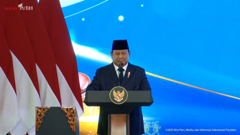 Presiden Prabowo Subianto memberikan sambuta saat menghadiri acara pengukuhan hakim di Mahkamah Agung (MA) Jakarta pada Kamis (12/6/2025). Foto: Youtube/Sekretariat Presiden