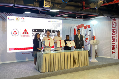 Signing Ceremony kejuaraan Asia Woodball Indonesia di Jakarta, Senin (16/6/2025). Foto: Azrumi El Ghazali/kumparan
