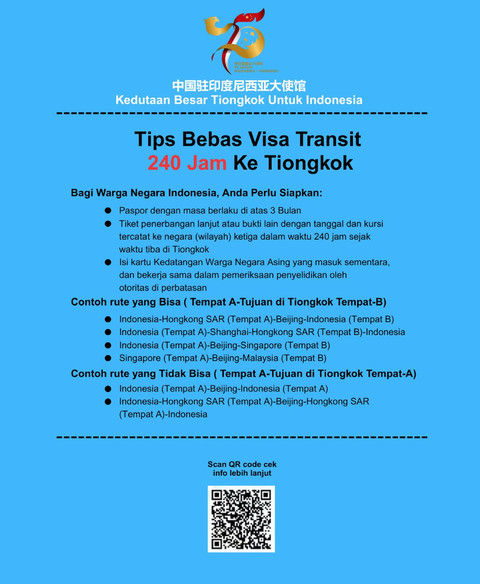 Penjelasan Kedubes China untuk Bebas Visa Transit 10 Hari, Juni 2025. Foto: IG/@chinaembassy_indonesia