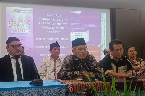 ICRP menggelar konferensi pers menanggapi isu perang Israe-Iran di Kantor Graha Oikumene, Jakpus, Senin (23/6/2025). Foto: Thomas Bosco/kumparan