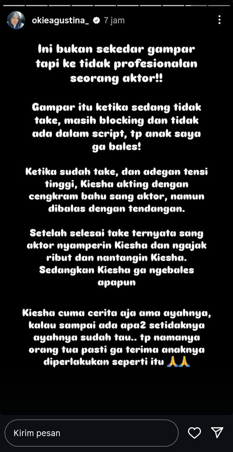 Okie Agustina geram Kiesha Alvaro diduga ditampar Dimas Anggara. Foto: Instagram @okieagustina_