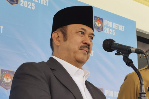 Kepala Bappenas Rachmat Pambudy usai memberikan materi pembekalan di retreat gelombang II, Kampus IPDN, Jatinangor, Kabupaten Sumedang, Jawa Barat, Selasa (24/6/2025). Foto: Alya Zahra/kumparan