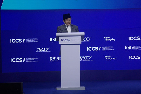 Menteri Agama (Menag) Nasaruddin Umar menjadi salah satu pembicara di Konferensi The International Conference on Cohesive Societies (ICCS) 2025 di Singapura, Selasa (24/6/2025) . Foto: Raga Imam/kumparan