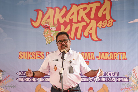 Wakil Gubernur DKI Jakarta Rano Karno menyampaikan sambutan saat membuka acara Jakarta Kita 2025 di Cibis Park, Cilandak, Jakarta, Rabu (25/6/2025). Foto: Sulthony Hasanuddin/ANTARA FOTO