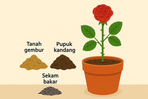 Ilustrasi apa media tanam terbaik untuk stek bunga mawar?