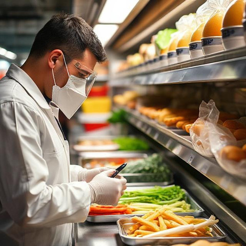 Food Inspector sedang memeriksa makanan