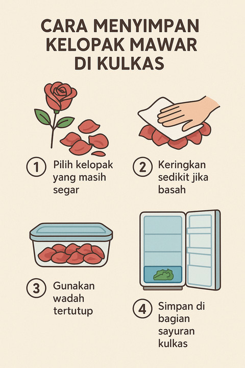 Ilustrasi Cara Menyimpan Kelopak Mawar di Kulkas