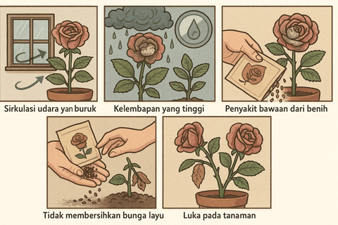 Ilustrasi Penyebab Bunga Mawar Berjamur