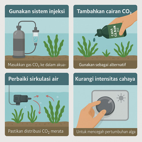 Ilustrasi ciri tanaman aquascape kekurangan co2