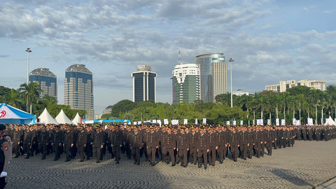 Suasana jelang HUT ke-79 Bhayangkara di Monas, Jakarta Pusat, Selasa (1/7). Foto: Rayyan Farhansyah/kumparan
