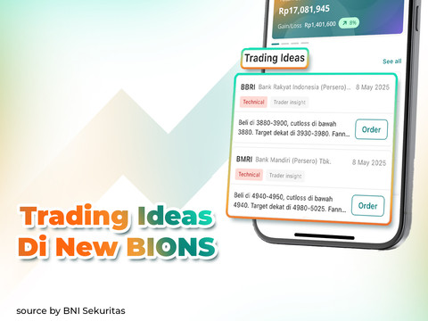 Fitur Trading Ideas di New BIONS by BNI Sekuritas yang menghadirkan rekomendasi saham dari tim riset BNI Sekuritas untuk memudahkan para investor muda. Foto: Dok. BNI