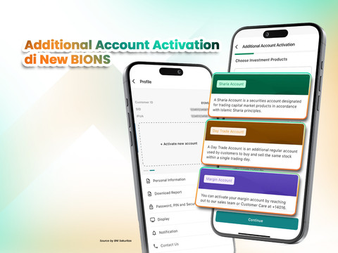 Fitur Additional Account Activation di New BIONS by BNI Sekuritas untuk membuka akun tambahan seperti Syariah, Day Trade, atau Margin tanpa perlu mengirimkan dokumen fisik. Foto: Dok. BNI